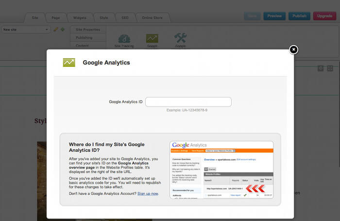 Google Analytics ID Screen