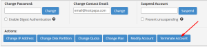How to terminate an account in WHM
