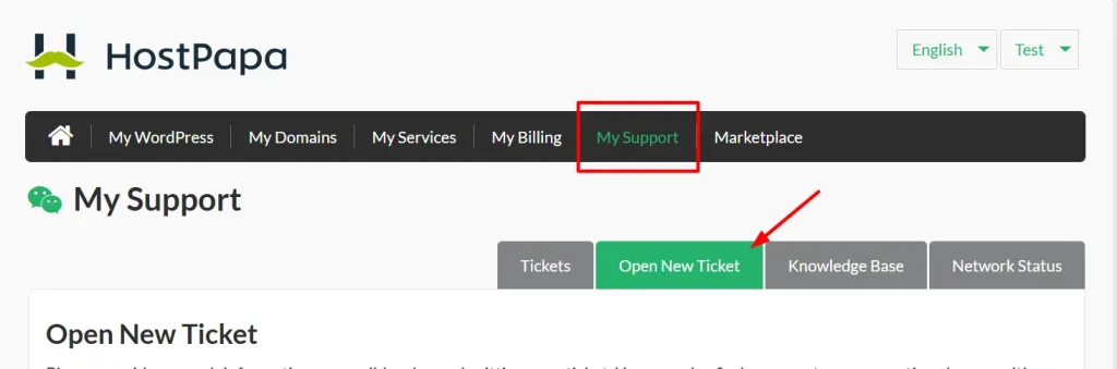 Open a support ticket HostPapa.