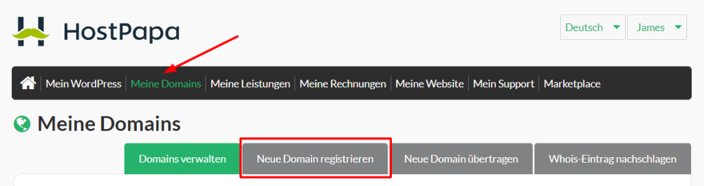 Klicken Sie auf Neue Domain registrieren.