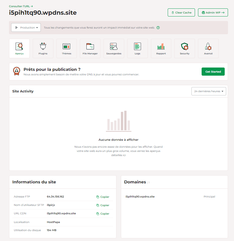 Le panneau de contrôle WordPress géré de HostPapa s'ouvrira.