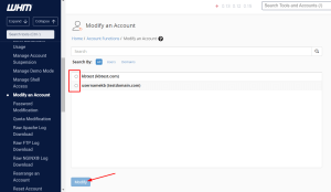How to modify a cPanel account in WHM select account