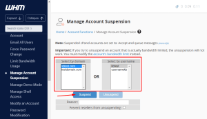 How to suspend an account in WHM 1