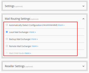 How to create a new account in WHM mail exchanger