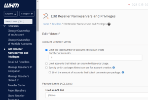 How to limit a reseller’s privileges in WHM 1