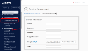 How to create a new account in WHM add functions