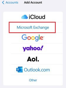 Choose Microsoft Exchange to add a Google Workspace account