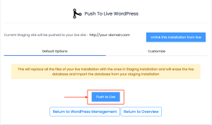 How to push the staging copy to the live website using WordPress Manager by Softaculous 3