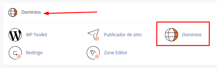 Da clic en Dominios de la sección Dominios de cPanel