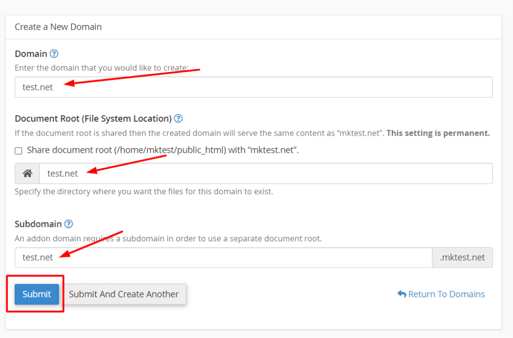 How to set up an addon domain