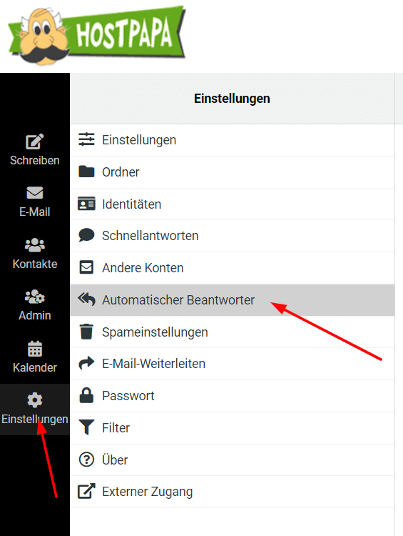 So aktivieren oder deaktivieren Sie Urlaubs- oder Abwesenheitsnachrichten in HostPapa-Webmail 1