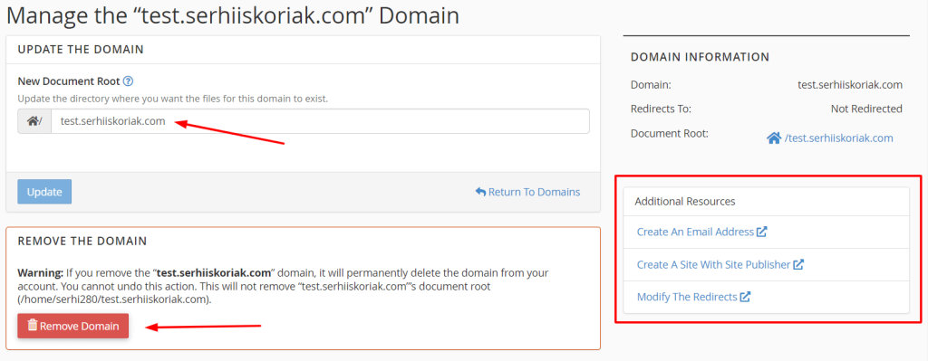 Manage and additional resources for your subdomain in cPanel