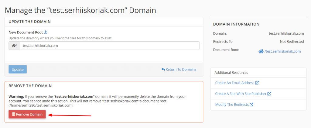 How to remove a subdomain in cPanel