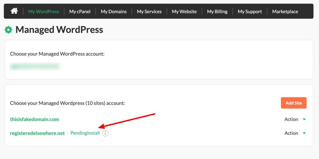 New WordPress site with Managed WordPress HostPapa, pending site