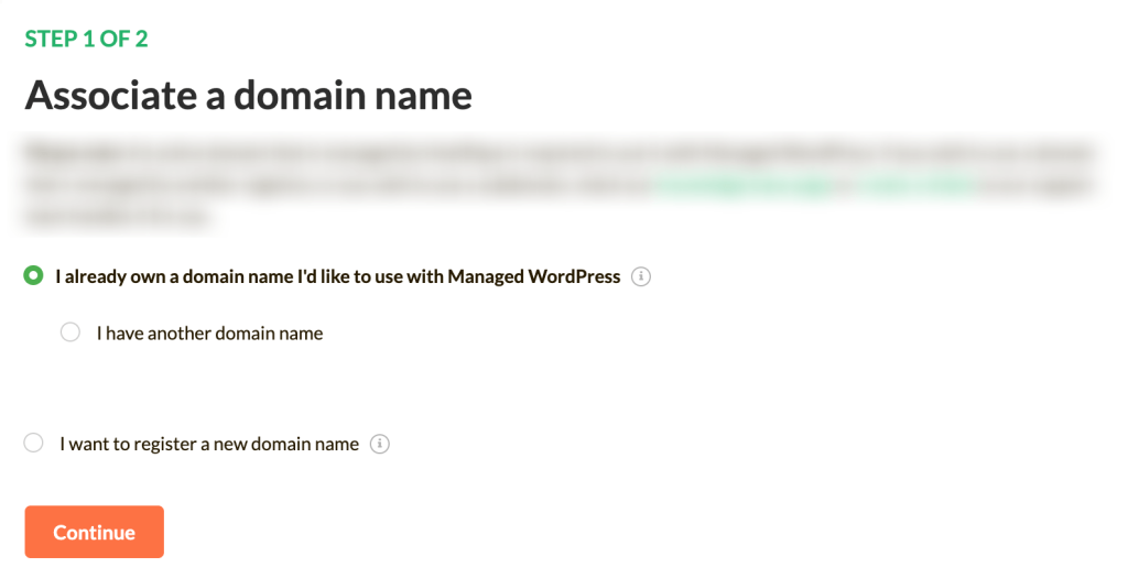 Choose your domain to create new WordPress site