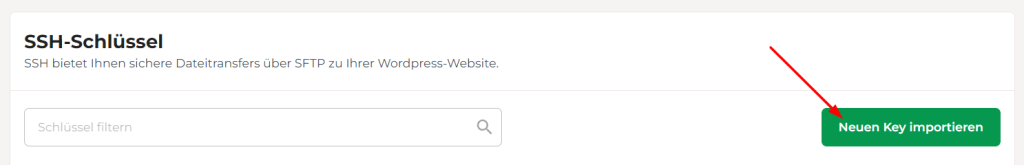 Importiere Deinen SSH Public Key auf der gleichen Seite im Abschnitt SSH Keys