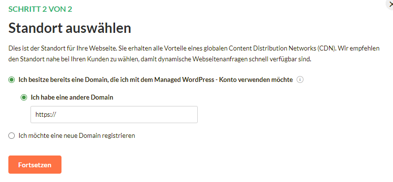 Um eine neue Managed WordPress-Website zu erstellen
