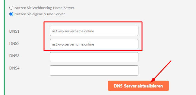 Klicke auf den Button DNS-Server aktualisieren.