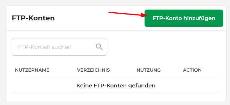 Klicke auf das FTP-Konto hinzufügen.