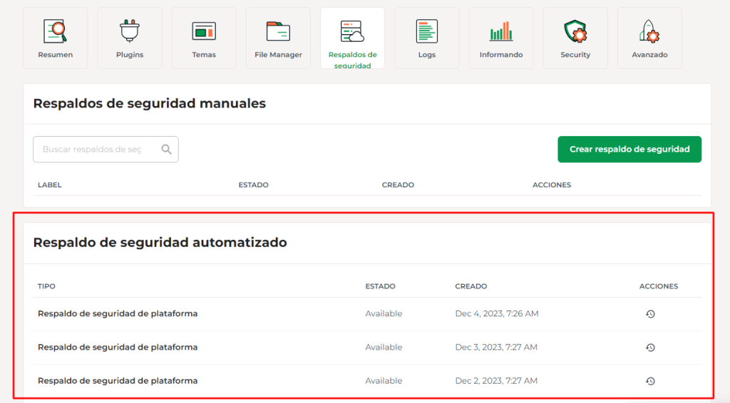 Desplázate hacia abajo hasta Respaldo de seguridad automatizado