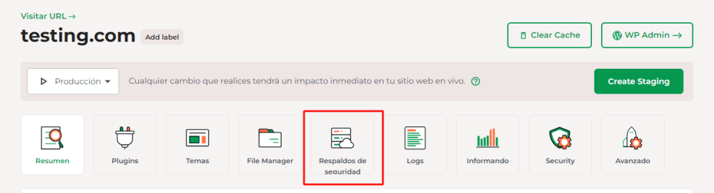 Haz clic en Respaldos de seguridad.