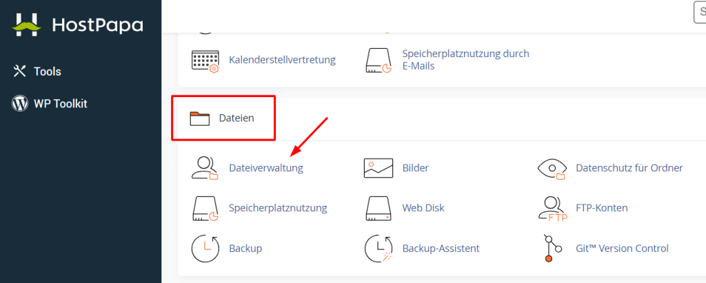Im Abschnitt Dateien klickst Du auf