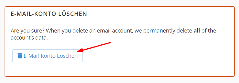 Scrolle bis nach unten auf der Seite und klicke dort auf E-Mail-Konto Löschen.