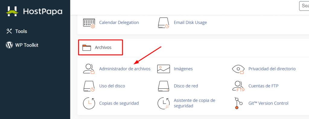 En la sección Archivos, haz clic en Administrador de archivos.