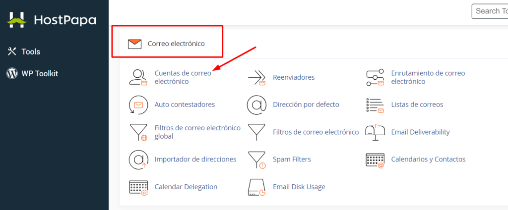 En la sección Correo electrónico, haz clic en Cuentas de correo electrónico.