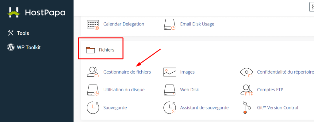  Dans la section Fichiers, cliquez sur Gestionnaire de fichiers.