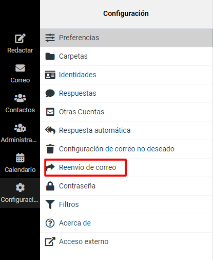 Selecciona Reenvío de correo. 