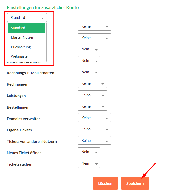 Dazu klickst Du auf Standard.