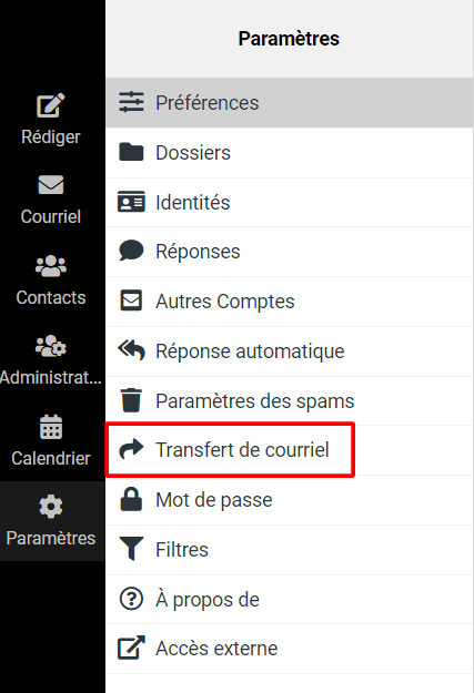 Sélectionnez Transfert de courriel.
