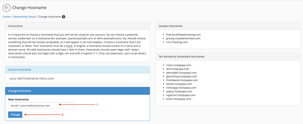 Change Hostname section