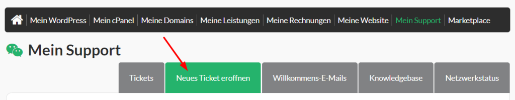 Wähle den Tab Neues Ticket eroffnen.