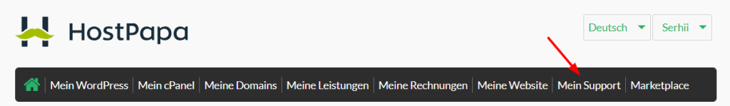 Melde Dich in Deinem HostPapa-Dashboard an. Klicke auf Mein Support.