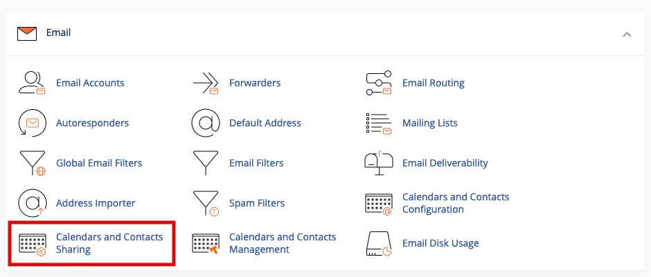 Locate the Calendars and Contacts Sharing section.