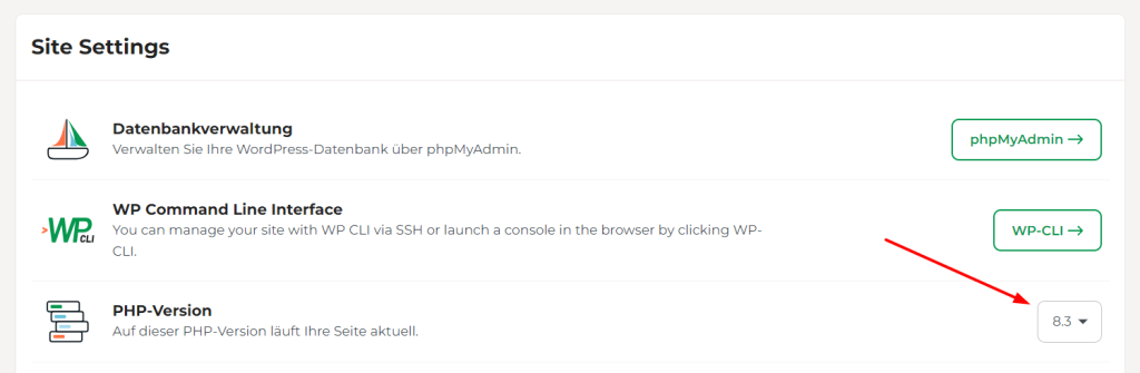 Wähle die gewünschte PHP-Version aus dem Dropdown-Menü.