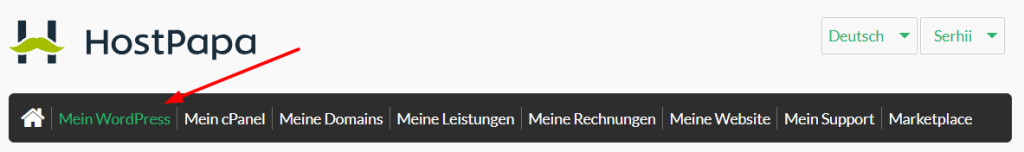 Klicke auf Mein WordPress.