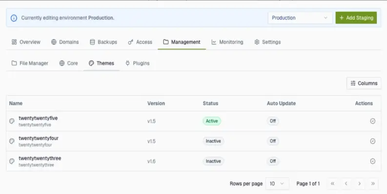 The Themes sub-tab works exactly the same way:
