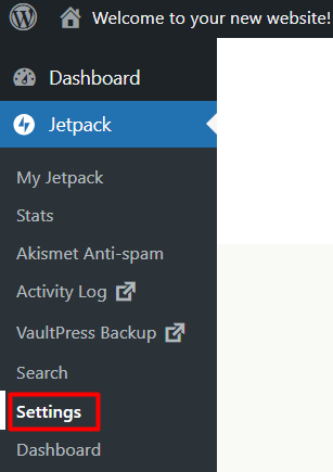 Navigate to the Jetpack menu in your WordPress dashboard and click on settings.