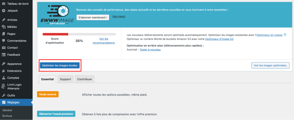 Cliquez sur Optimiser les images locales pour démarrer le processus d’optimisation.