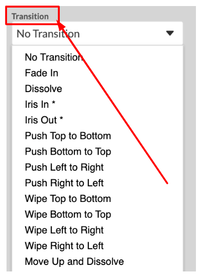Select a transition that will be used between the two images on your webpage.