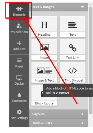 Click the Elements button.