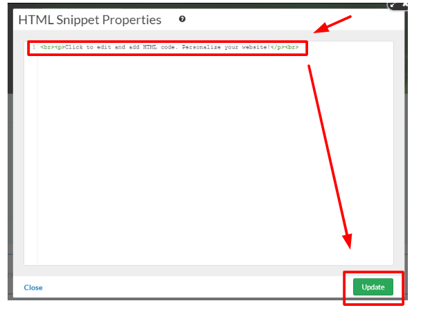 Paste the code into the box and click Update.