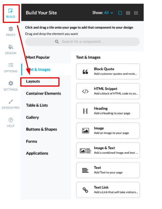 Choose the Layouts option from the drop-down menu.