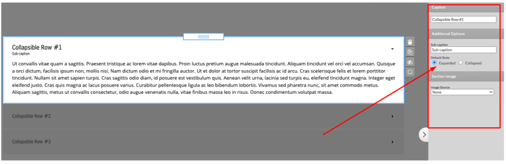 Decide if you want the new row to expand or collapse by checking the radio button on either the Expanded or Collapsed option.