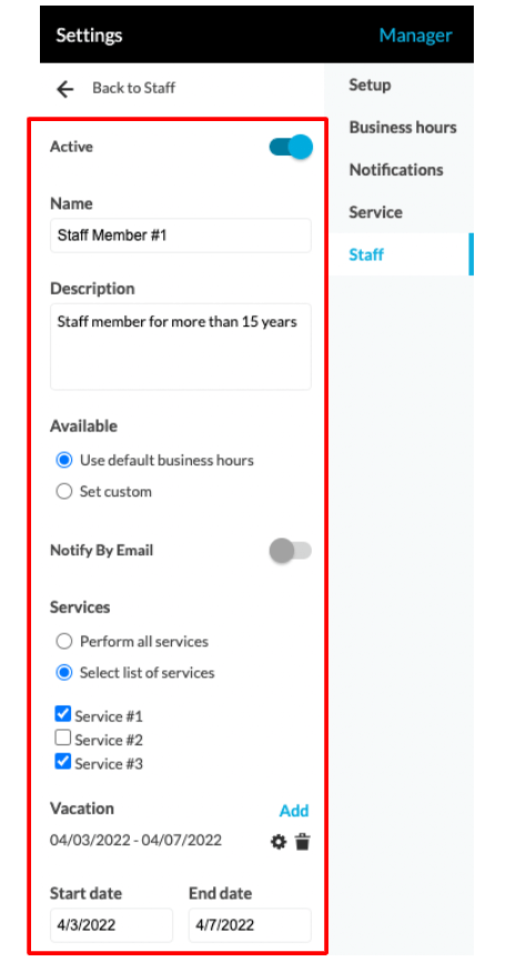 This option helps your staff enjoy their vacation time without disturbance by temporarily removing them from appointments.