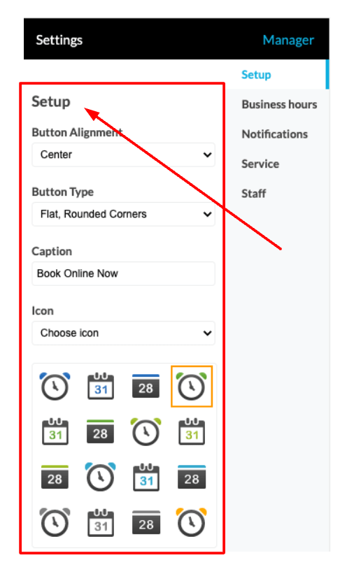 Select an icon of your choice to apply to your button.
