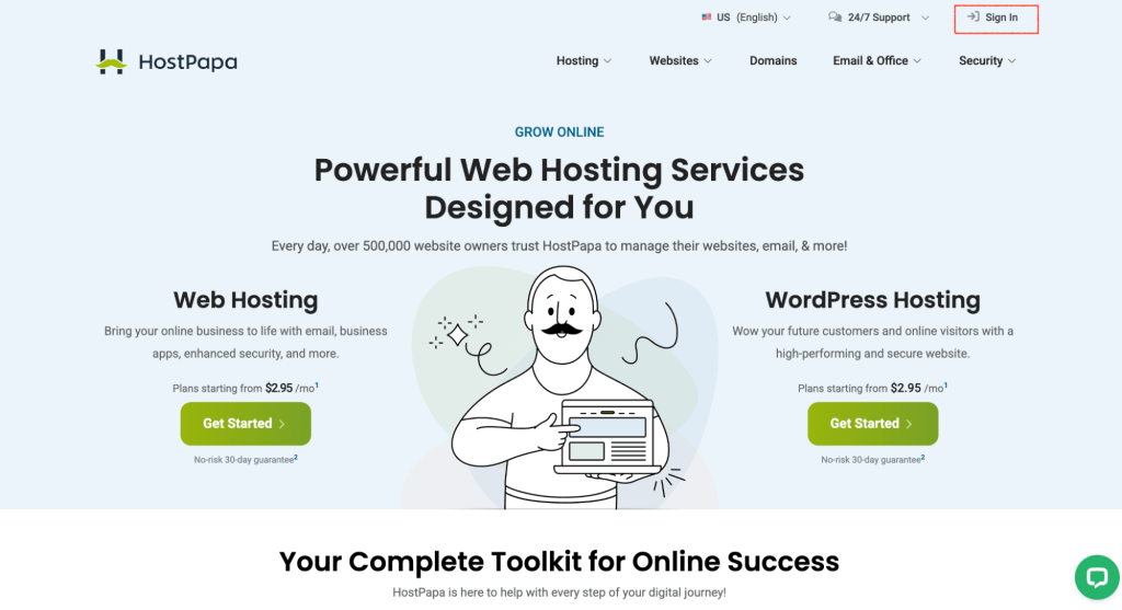 Visit the HostPapa Login Page.